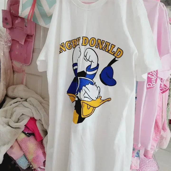 [BUNJANG] Disney Angry Donald White Short Sleeve Dress / 디즈니 앵그리 도날드 흰색 반팔 원피스