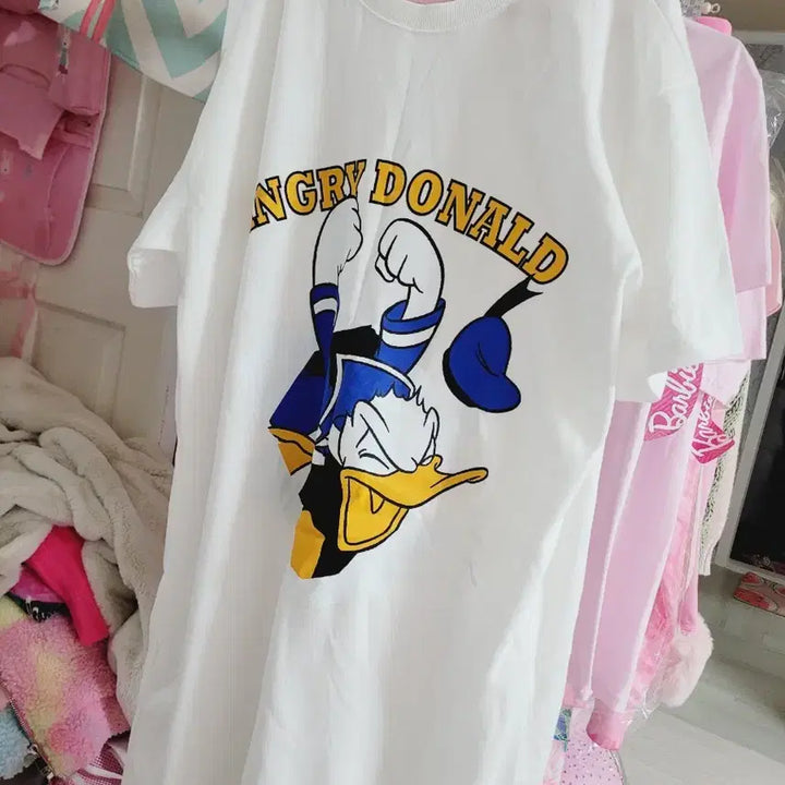 [BUNJANG] Disney Angry Donald White Short Sleeve Dress / 디즈니 앵그리 도날드 흰색 반팔 원피스