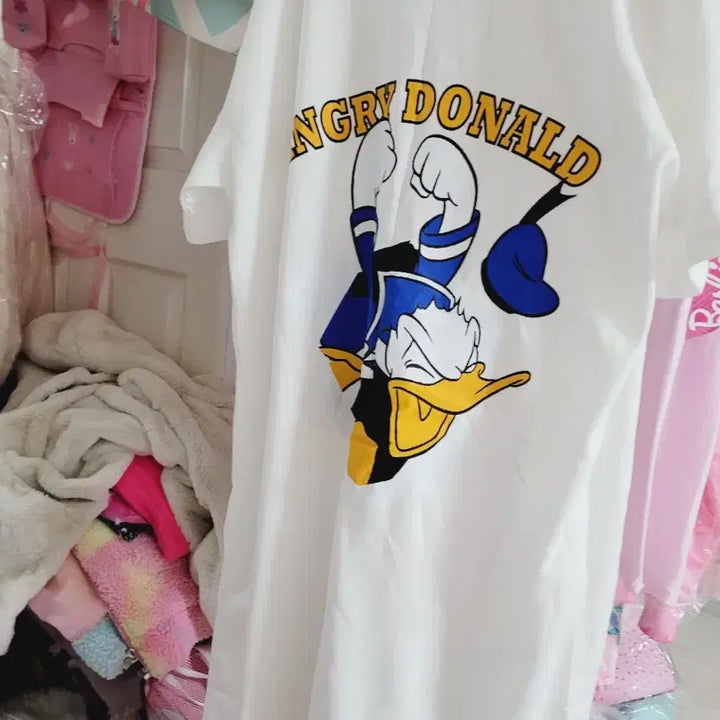 [BUNJANG] Disney Angry Donald White Short Sleeve Dress / 디즈니 앵그리 도날드 흰색 반팔 원피스