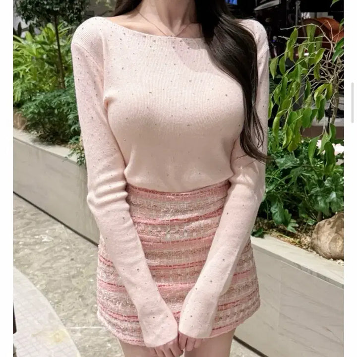 [BUNJANG] Stone Shoulder Neck Knit Top / 스톤 숄더넥 니트 새상품