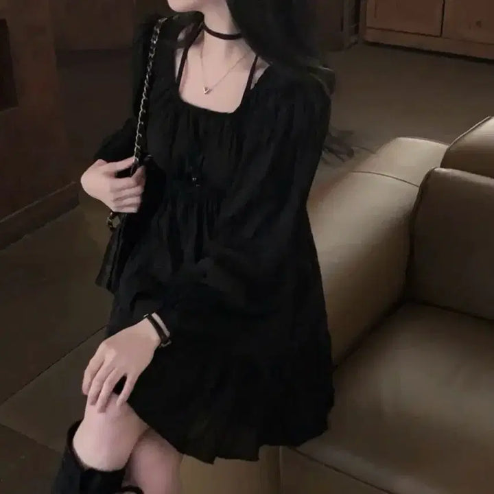 [BUNJANG] Choker Mini Dress / 초커 콩단추 미니 원피스(새상품)