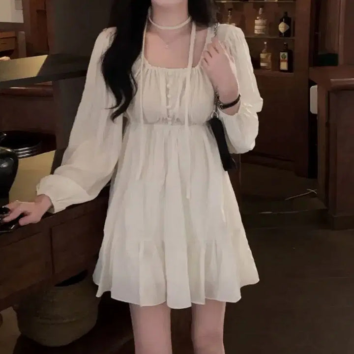 [BUNJANG] Choker Mini Dress / 초커 콩단추 미니 원피스(새상품)