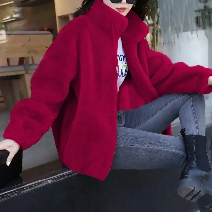 [BUNJANG] Red Sherpa Jacket (Size 55) / 여성용 붉은색 뽀글이 자켓 [새상품]55