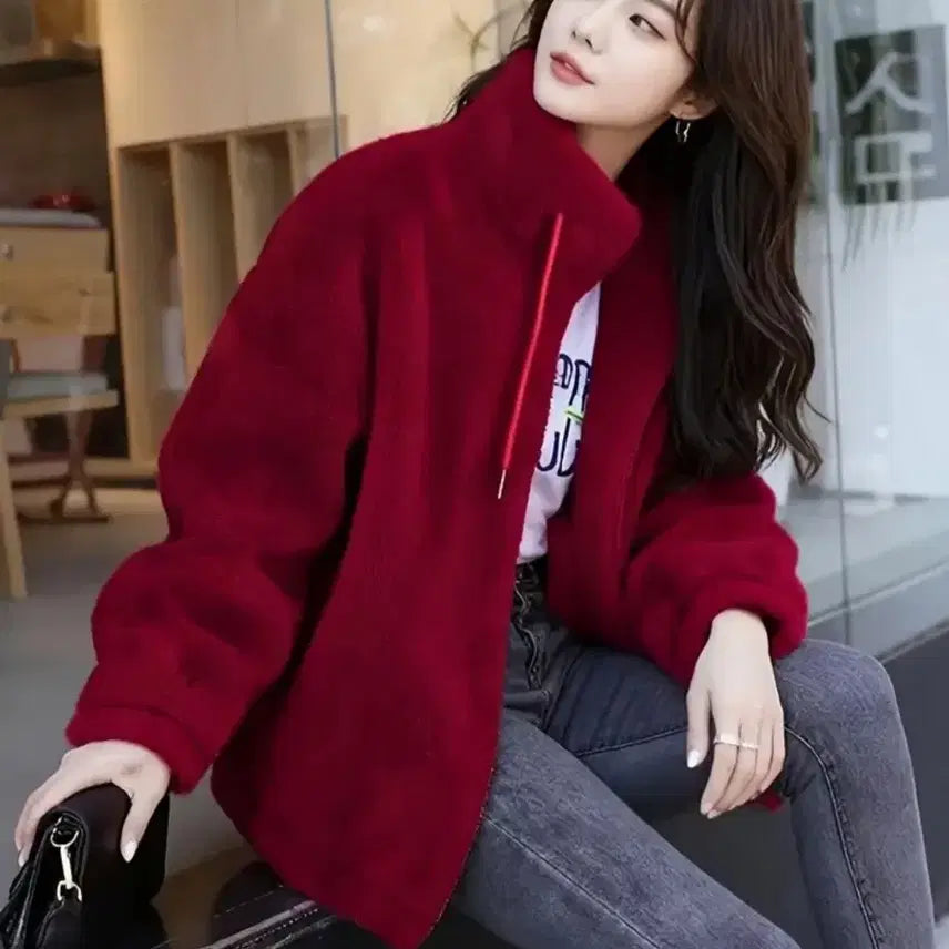 [BUNJANG] Red Sherpa Jacket (Size 55) / 여성용 붉은색 뽀글이 자켓 [새상품]55
