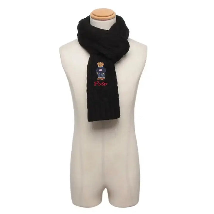 [BUNJANG] Polo Ralph Lauren Bear Cable Knit Scarf Black / 폴로 랄프로렌 베어 꽈배기 목도리 블랙