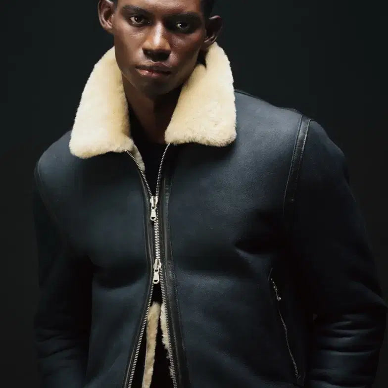 [BUNJANG] Shape Boutique Leather Shearling Bomber Jacket / 쉐입부티크 레더 시어링 봄버 자켓