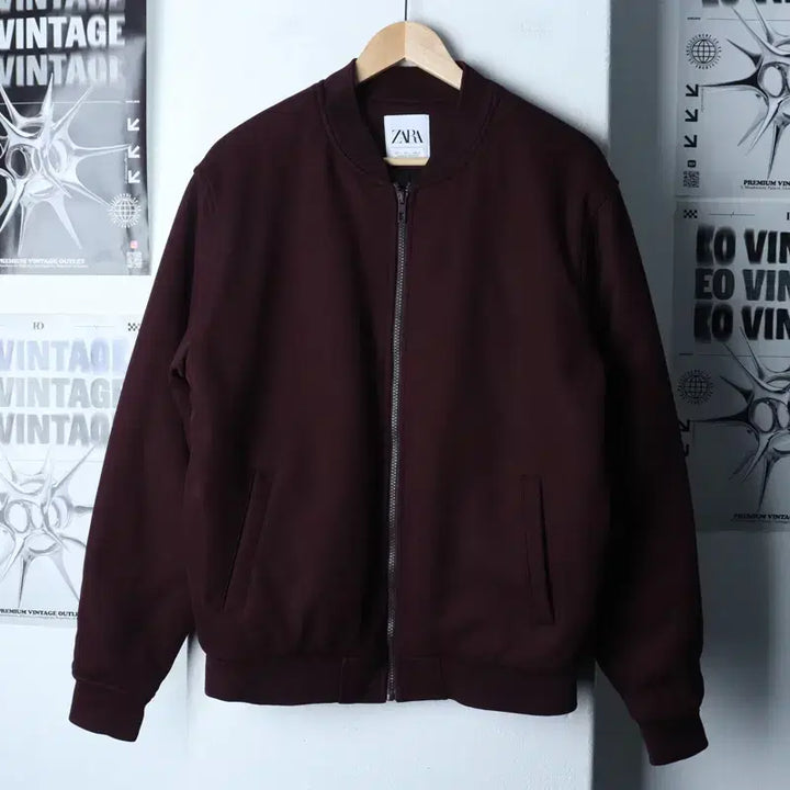 [BUNJANG] Zara Windbreaker Bomber Jacket / (L-XL) 자라 집업 바람막이 점퍼자켓 봄버 버건디 골지-1737E
