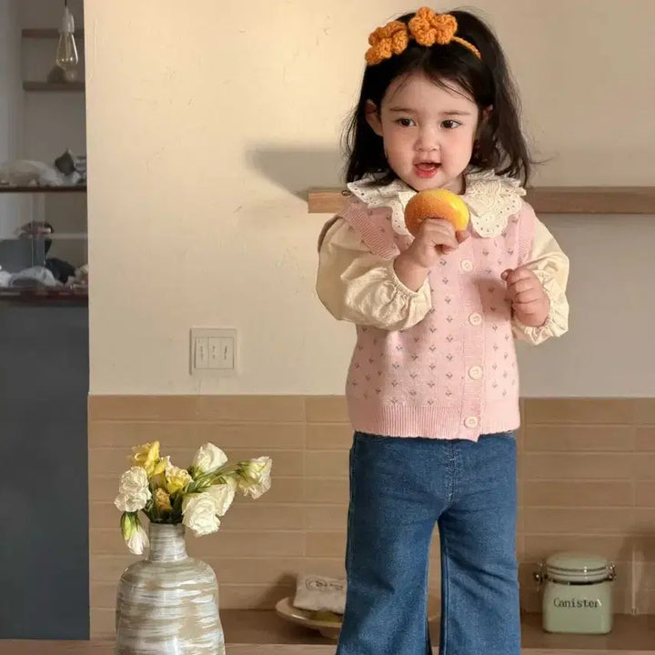 [BUNJANG] Flower Knit Vest 110 / 새상품) 보들보들 플라워 니트 조끼 110