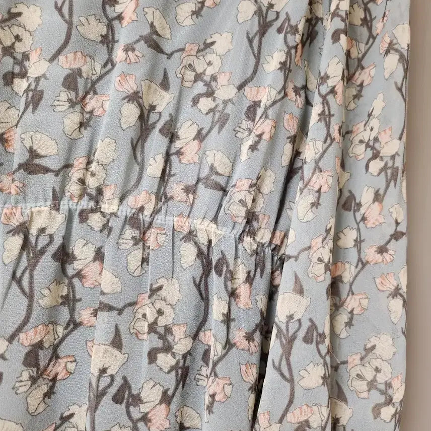 [BUNJANG] Flower Chiffon Long Dress (Sky Blue) / 플라워 쉬폰 롱 원피스 하늘색