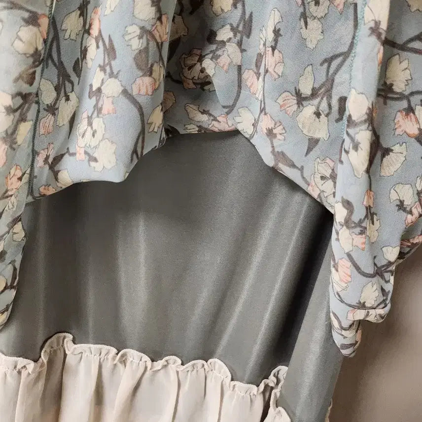 [BUNJANG] Flower Chiffon Long Dress (Sky Blue) / 플라워 쉬폰 롱 원피스 하늘색