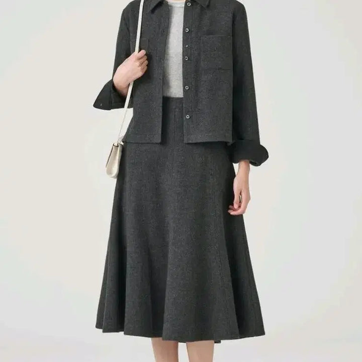 [BUNJANG] Wool Pocket Crop Shirt - Ash / 빈폴레이디스 울 포켓 크롭 셔츠 -애쉬