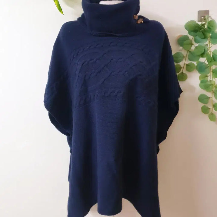 [BUNJANG] Massimo Dutti Wool Knit Cape / 마시모두띠 이태리원단 케이프 55~88 야크가죽벨트 울니트망토 네이비