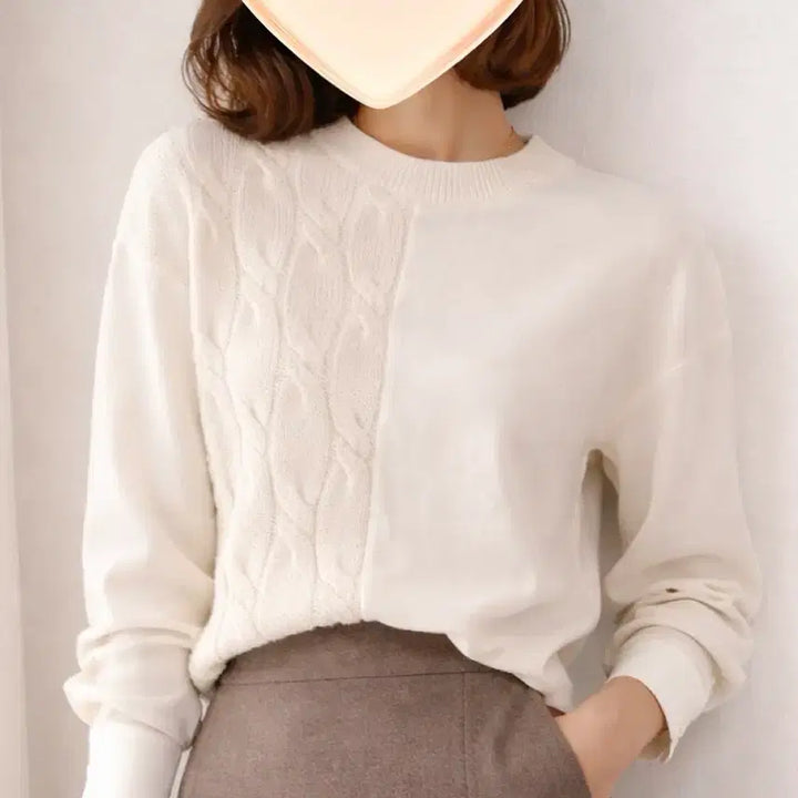[BUNJANG] Ivory Half-and-Half Knit Blouse / 자라. 아이보리 반반 니트 블라우스