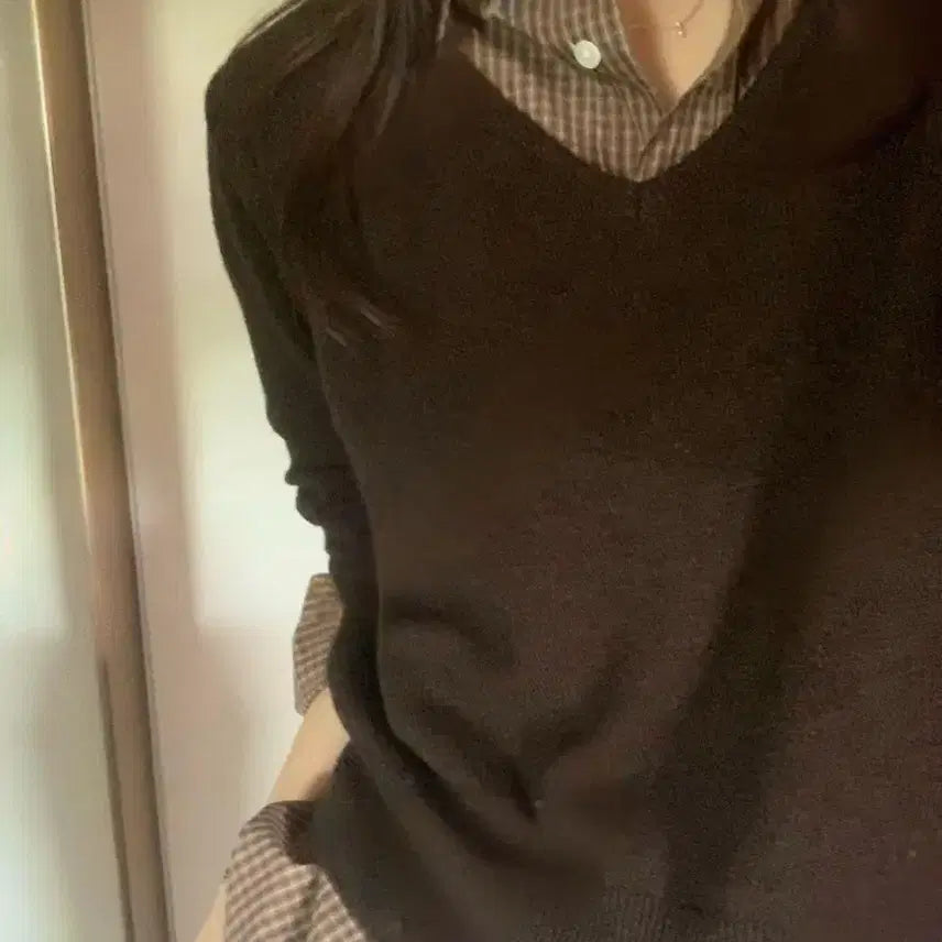 [BUNJANG] Women's Tartan Mini Check Loose Fit Inner Layered Long Sleeve Shirt Blouse / 여성 잔 타탄 작은 미니 체크 루즈핏 이너 레이어드 긴발 셔츠 남방