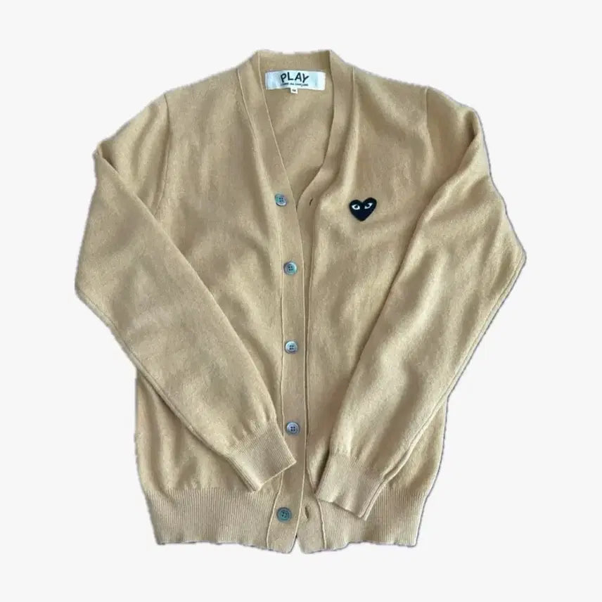 [BUNJANG] Comme des Garcons Black Emblem Beige Cardigan / 꼼데가르송 블랙와펜 베이지 가디건
