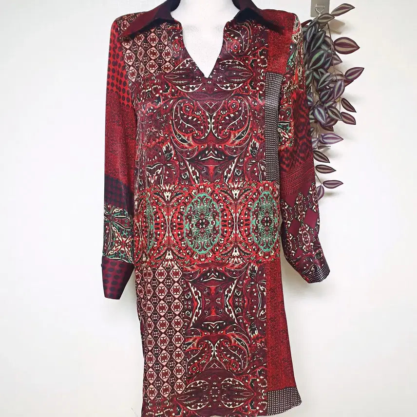 [BUNJANG] Zara Patchwork Print Mini Dress Red M / 자라 패치워크프린팅 미니원피스 66 레드 M