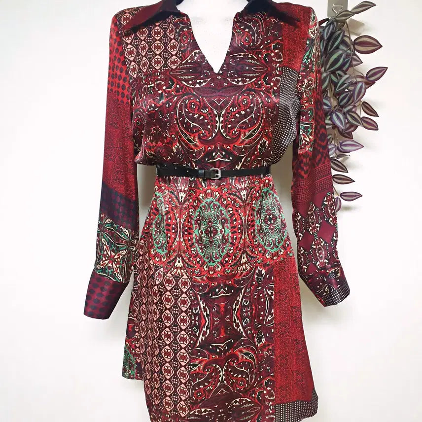 [BUNJANG] Zara Patchwork Print Mini Dress Red M / 자라 패치워크프린팅 미니원피스 66 레드 M