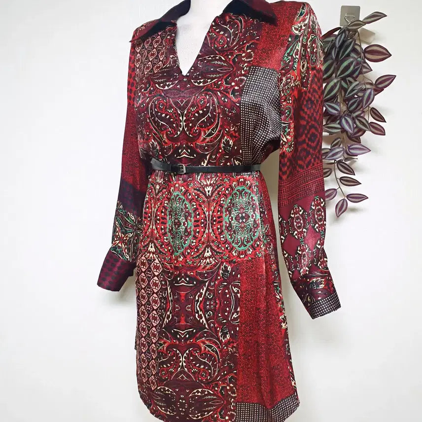 [BUNJANG] Zara Patchwork Print Mini Dress Red M / 자라 패치워크프린팅 미니원피스 66 레드 M