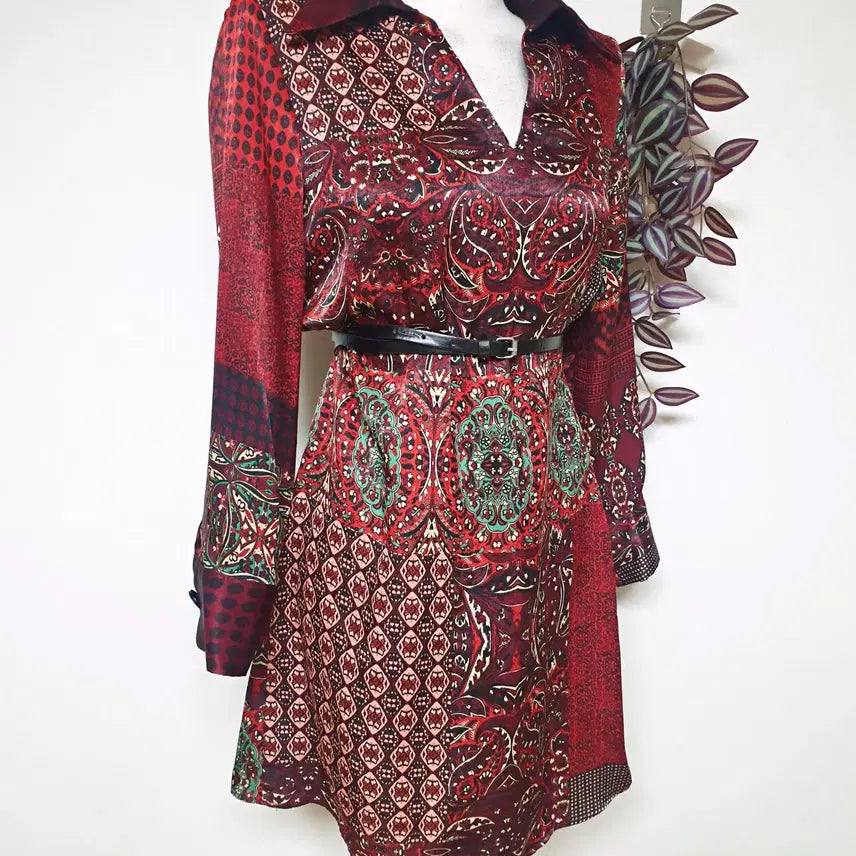 [BUNJANG] Zara Patchwork Print Mini Dress Red M / 자라 패치워크프린팅 미니원피스 66 레드 M