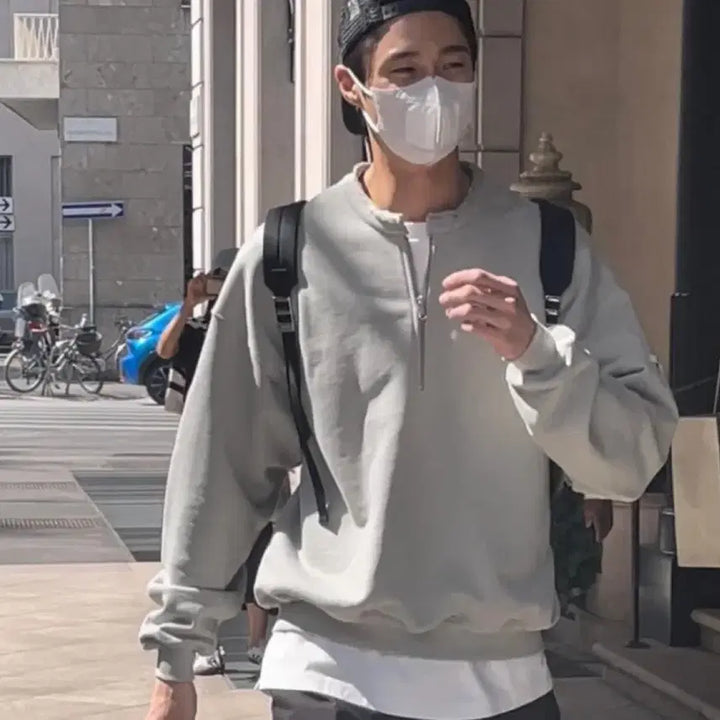 [BUNJANG] RECTO Low Edge Half-Zip Up Sweatshirt / [F] 렉토 로우 엣지 하프집업 맨투맨