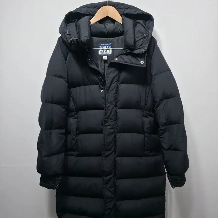 [BUNJANG] WHO.A.U Varsity Hooded Long Padding - Black - M / WHO.A.U 바시티 후드 롱 패딩 블랙 M