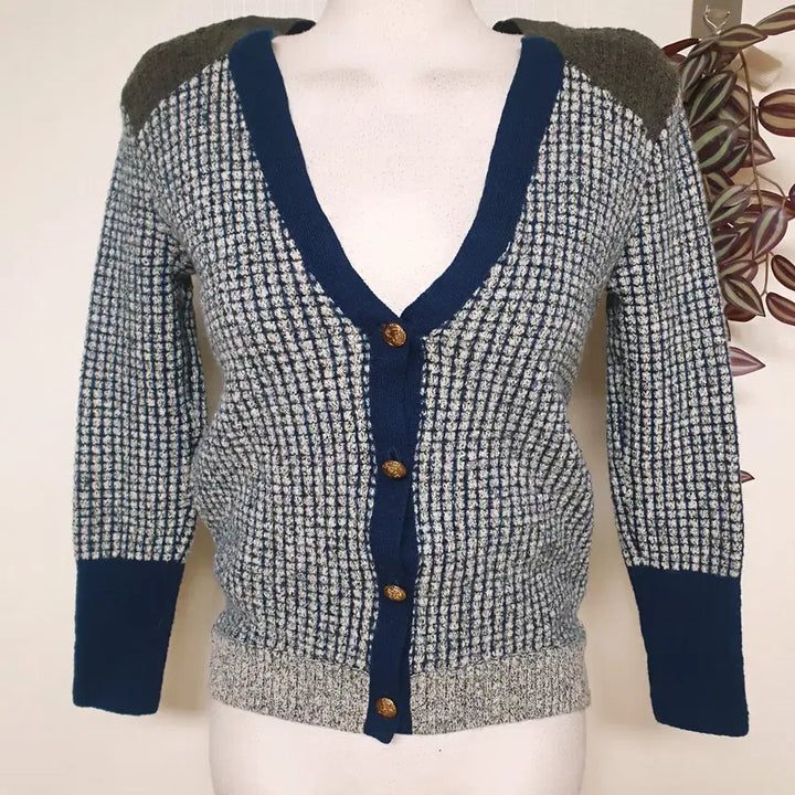 [BUNJANG] System Cashmere Angora Cardigan (Check Blue) / 한섬 시스템 캐시미어 앙고라가디건 55 66 체크블루