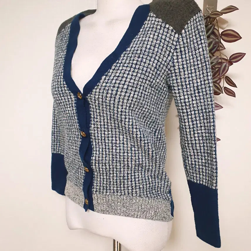 [BUNJANG] System Cashmere Angora Cardigan (Check Blue) / 한섬 시스템 캐시미어 앙고라가디건 55 66 체크블루