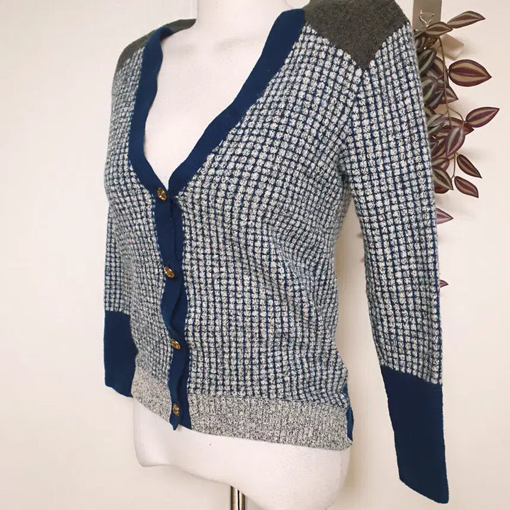 [BUNJANG] System Cashmere Angora Cardigan (Check Blue) / 한섬 시스템 캐시미어 앙고라가디건 55 66 체크블루