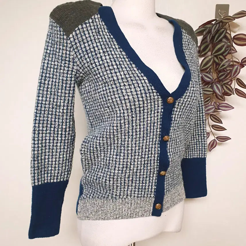 [BUNJANG] System Cashmere Angora Cardigan (Check Blue) / 한섬 시스템 캐시미어 앙고라가디건 55 66 체크블루