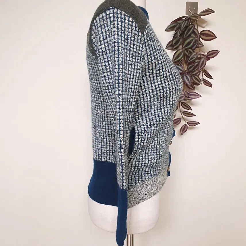 [BUNJANG] System Cashmere Angora Cardigan (Check Blue) / 한섬 시스템 캐시미어 앙고라가디건 55 66 체크블루