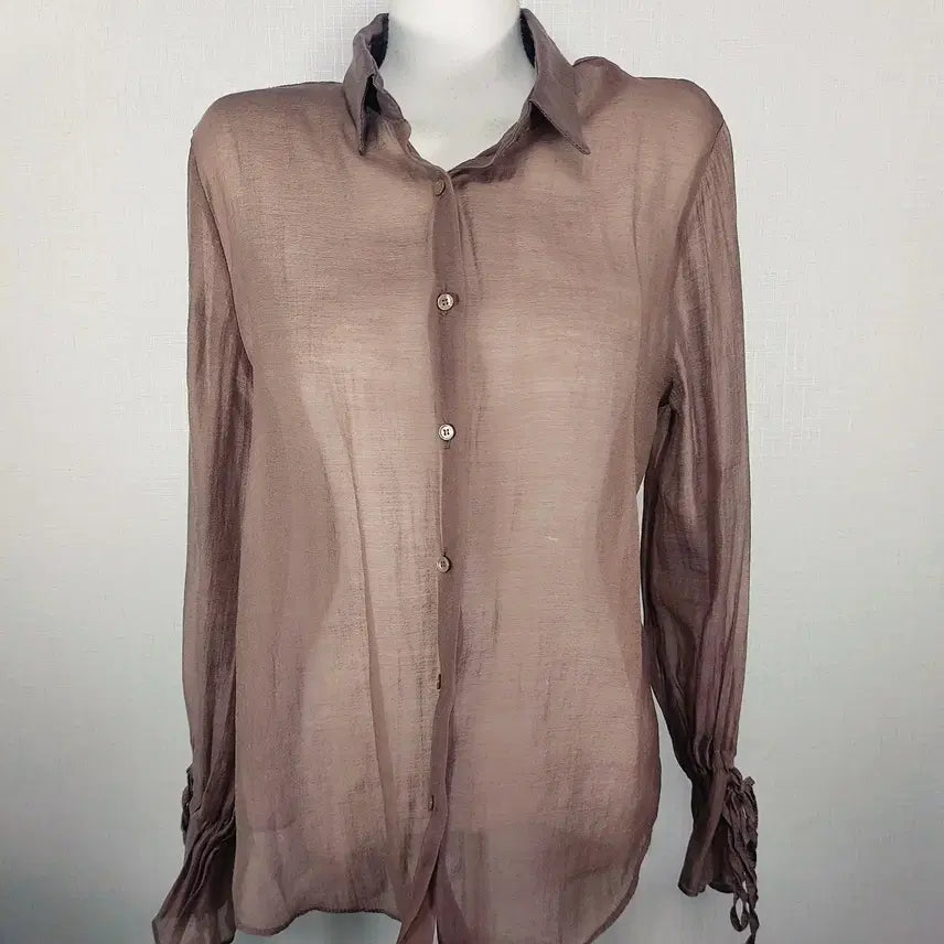 [BUNJANG] If You See Through Shirt Brown / 이프유 시스루셔츠 55 66 소매프릴 브라운