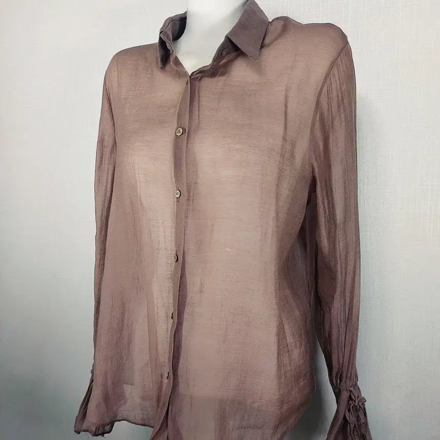 [BUNJANG] If You See Through Shirt Brown / 이프유 시스루셔츠 55 66 소매프릴 브라운