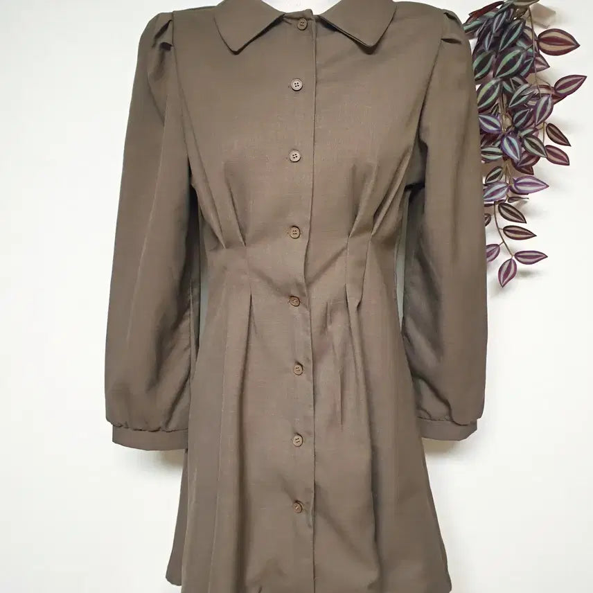 [BUNJANG] Mini Dress Dark Brown / 허리잘록 퍼프소매 미니원피스 55 66 다크브라운