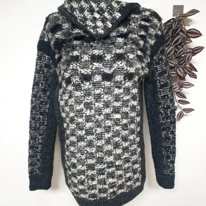 [BUNJANG] System Rabbit Fur Mohair Turtleneck Knit 66 Gray Check / 한섬 시스템 래빗퍼 모헤어 터틀넥니트 66 그레이체크