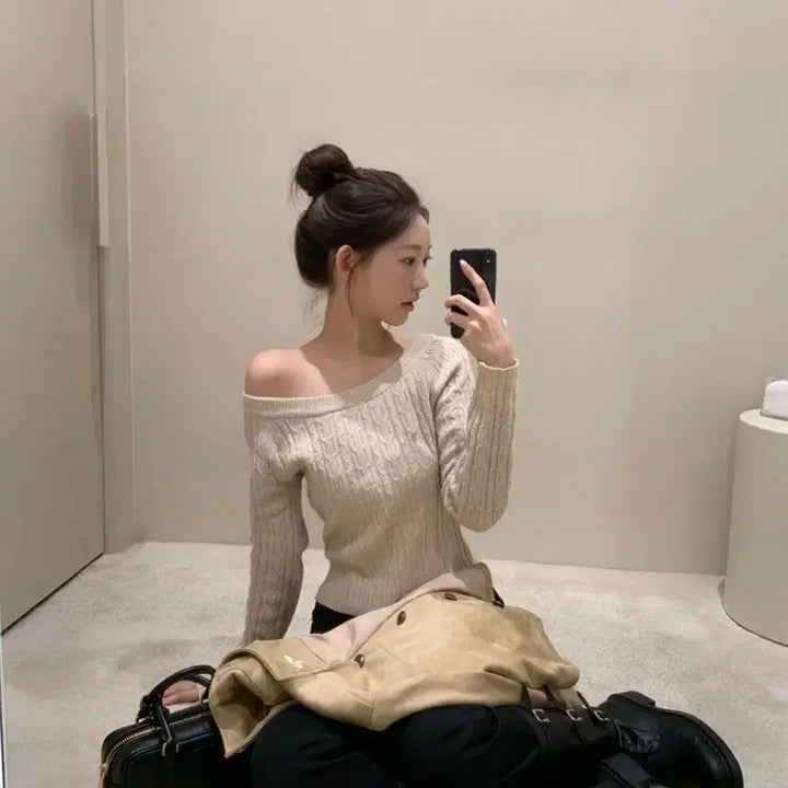 [BUNJANG] Jennio Cinnamon Cable Knit (Beige) / 제니오 시나몬 케이블 니트(베이지)