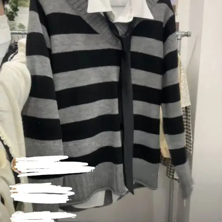 [BUNJANG] Komorebi Vintage Knit Tie Shirt Set / 코모레비 빈티지 니트 넥타이 셔츠 세트