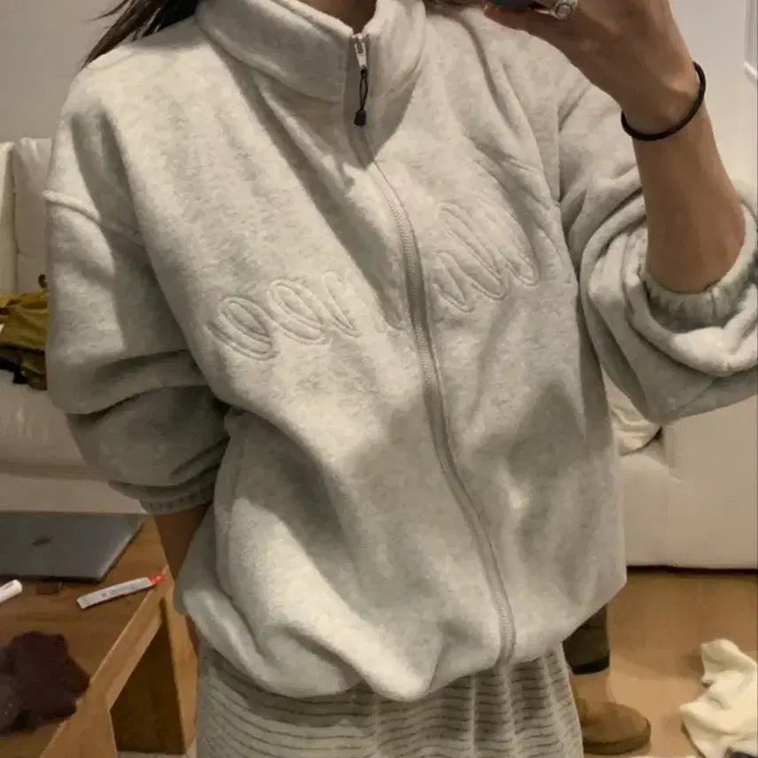 [BUNJANG] Alluni Fleece Zip-Up Pure Melange / 올유니 플리스 집업 퓨어멜란지