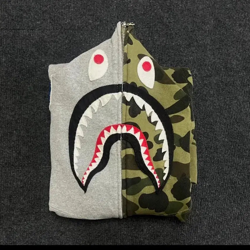 [BUNJANG] BAPE Ashura Shark Hoodie Gray/Camo / 베이프 아수라 샤크 후드집업 그레이/카모