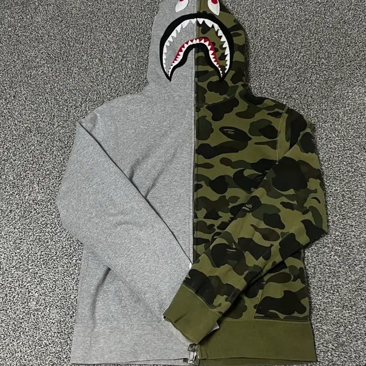 [BUNJANG] BAPE Ashura Shark Hoodie Gray/Camo / 베이프 아수라 샤크 후드집업 그레이/카모