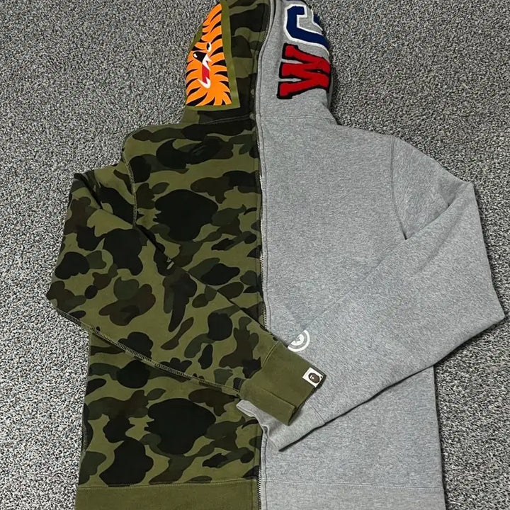 [BUNJANG] BAPE Ashura Shark Hoodie Gray/Camo / 베이프 아수라 샤크 후드집업 그레이/카모