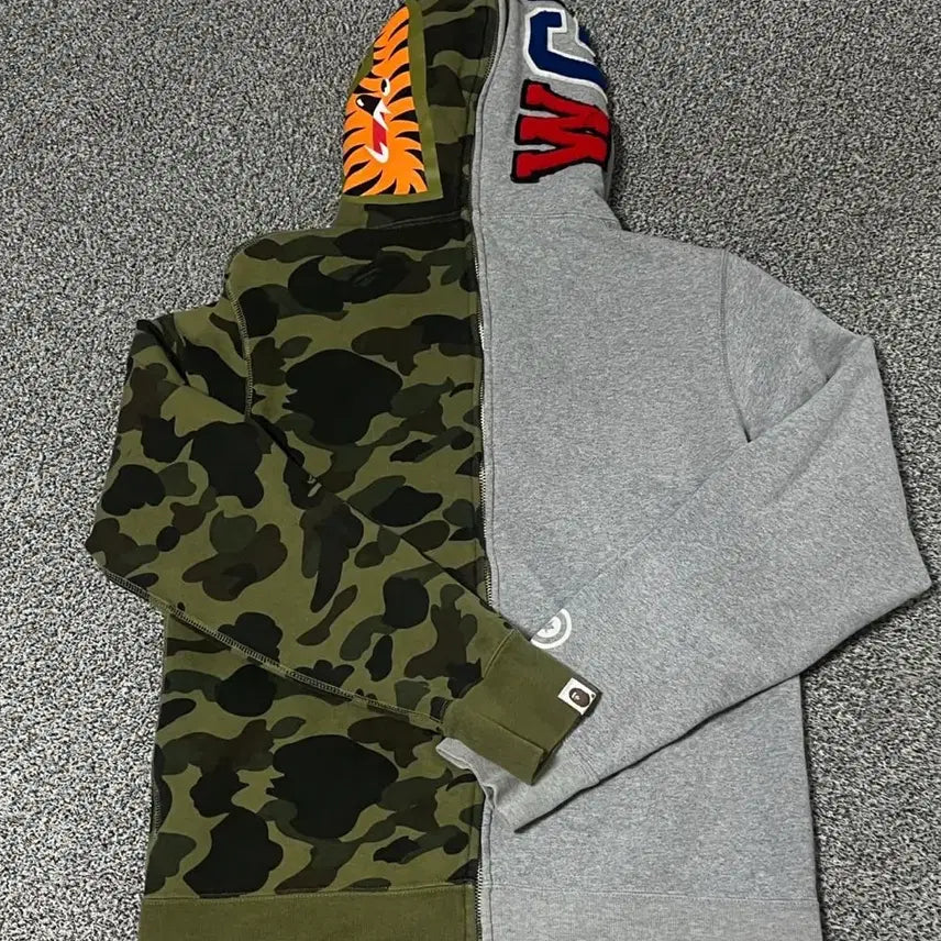 [BUNJANG] BAPE Ashura Shark Hoodie Gray/Camo / 베이프 아수라 샤크 후드집업 그레이/카모