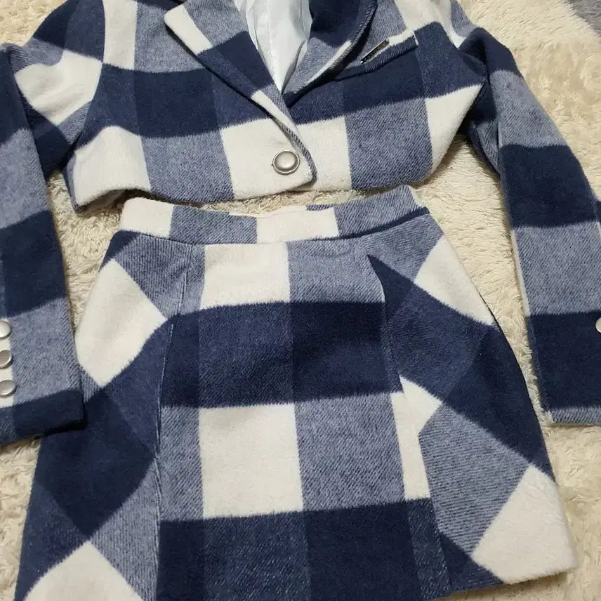 [BUNJANG] Checkered Two-Piece Set / 체크 자켓 스커트 투피스 세트