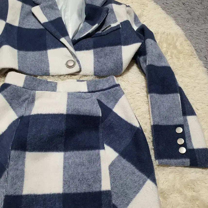 [BUNJANG] Checkered Two-Piece Set / 체크 자켓 스커트 투피스 세트