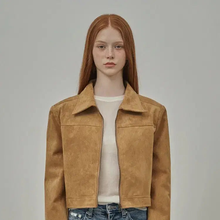 [BUNJANG] Twit Kidman Suede Crop Jacket / 트위 키드먼 스웨이드 카라 크롭자켓