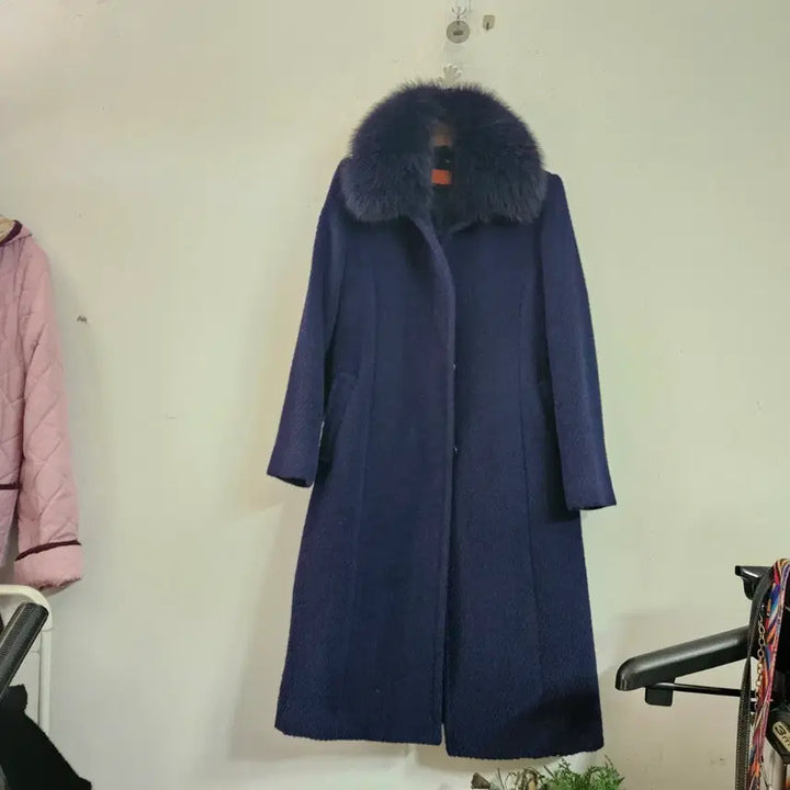 [BUNJANG] All For You Navy Long Coat with Fox Collar / 올포유네이비 롱 코트 폭스 칼라