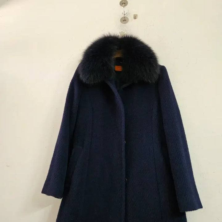 [BUNJANG] All For You Navy Long Coat with Fox Collar / 올포유네이비 롱 코트 폭스 칼라