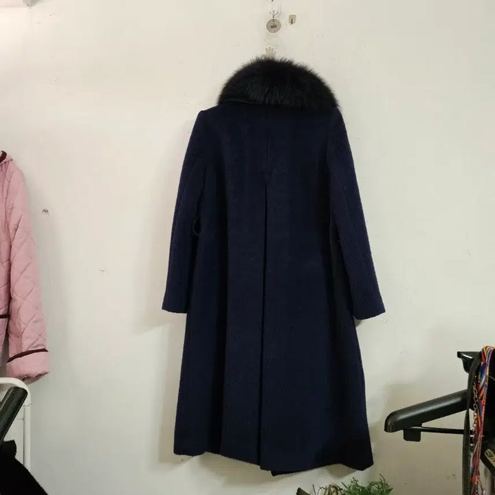 [BUNJANG] All For You Navy Long Coat with Fox Collar / 올포유네이비 롱 코트 폭스 칼라