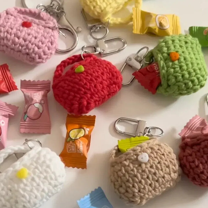 [BUNJANG] Handmade Mini Tote Bag Keychain with Xiaokeola Candy / [핸드메이드] 미니 토트백 키링 (+샤오커오라 캔디 1개)