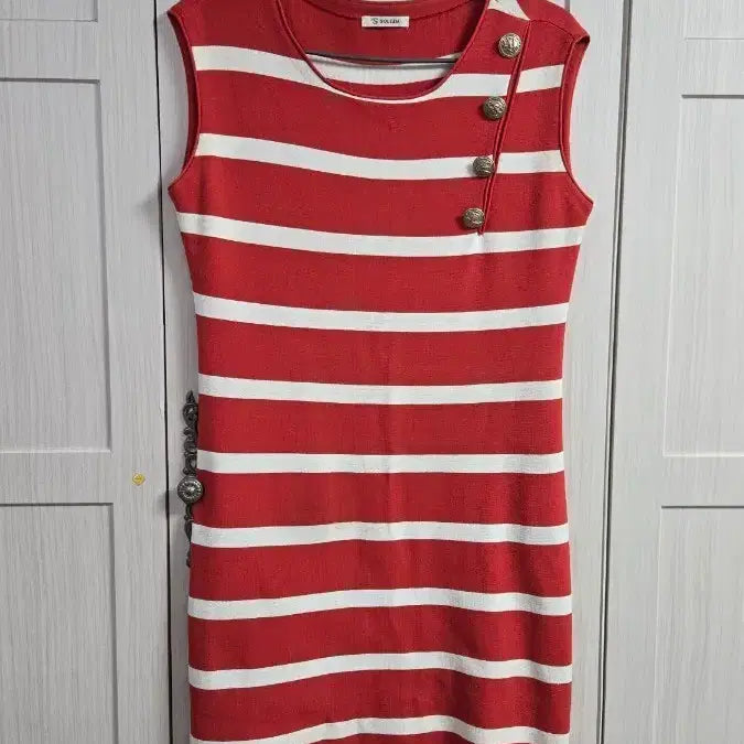 [BUNJANG] S. Sollegeia Red Stripe Sleeveless Dress / 에스 쏠레지아 레드 스트라이프 민소매 원피스