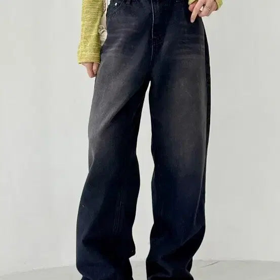 [BUNJANG] Black Wide Denim Pants 2XL / 블랙 워싱 와이드 데님 팬츠 숏 2xl